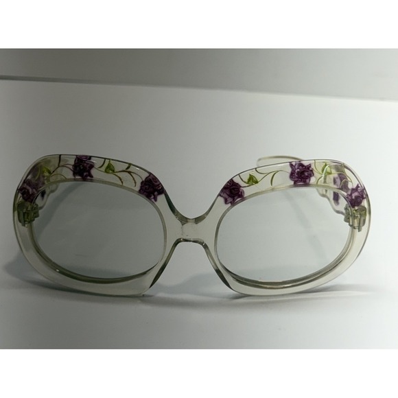 Renauld 1970\'s Womens Sunglasses Lucite Purple Flowers Light Gray  France VTG main image 14
